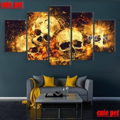 5PCS 5D Diamond Embroidery Golden skull Diy Full Square Diamond Painting Rhinestones Handicraft diamond mosaic Home Decor the