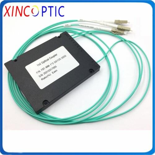 850nm 50/125 MM OM3 50/50 Coupling Ratio LCUPC 1x2 FBT Coupler 100*80*10,3.0mm 1*2 FBT Multimode Fiber Optic Splitter