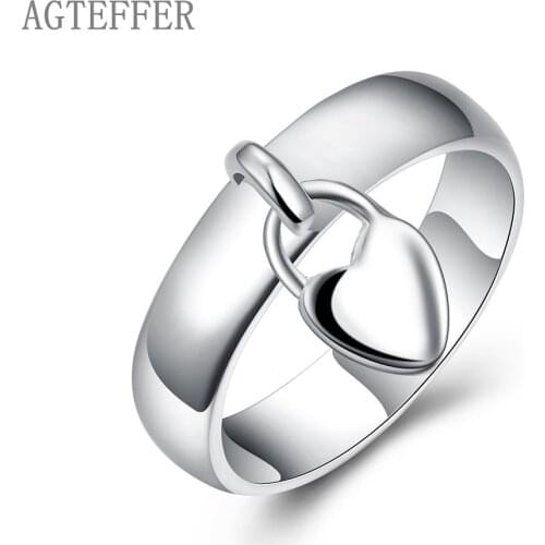 AGTEFFER 925 Sterling Silver Heart Lock Ring Classic For Women Fashion Wedding Engagement Party Gift Charm Jewelry