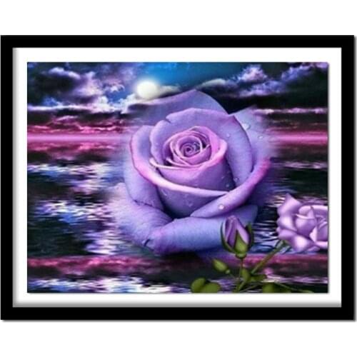 Diamond Embroidery"Flower"Picture of Rhinestones,Diamond Painting Purple Rose Flower Cross Stitch Kits Home Decor