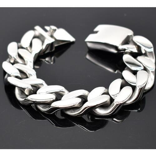 AMUMIU Silver-color 316L Stainless Steel Smooth Curb Boys Mens Biker Bracelet Wholesale Jewelry 20mm Wide HZB120