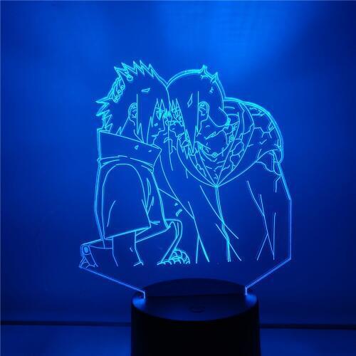 Naruto Uchiha Itachi Sasuke Action Figure 3D LED Night Lights Shippuden Toys Model Anime Figurals Madara Creative Optical Doll