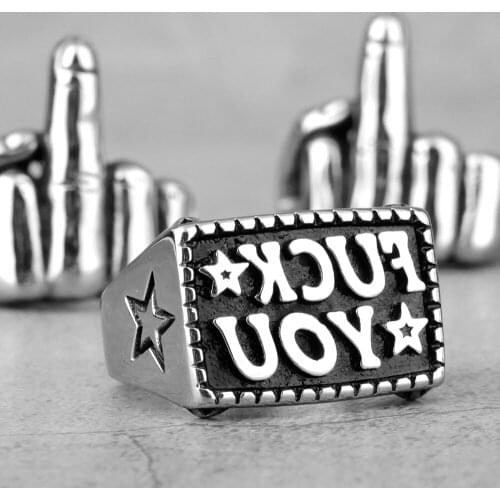 CFBulongs Vintage Stainless Steel Letter FK YOU Mens Ring Cool Fashion Boyfriend Biker Creative Jewelry Party Gift