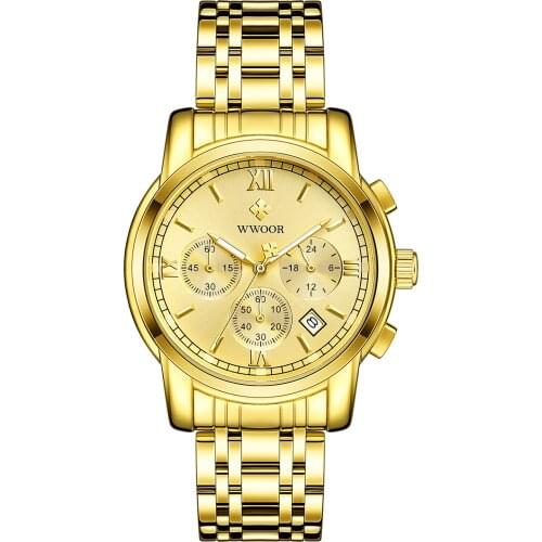 New Fashion Mens Watch WWOOR Top Luxury Brand Stainless Steel Multifunction Mens Wristwatch Waterproof Men Business Watches