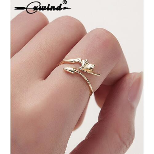 Cxwind Fashion Feathers Arrow Heart Rings Wing Rings Jewelry Female Personality Knuckle Open Ring Gift anillos mujer