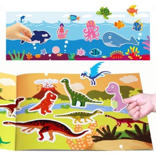 Children Cartoon Sticker Books DIY Puzzle Creation Scenes Animal Dinosaur Ocean Stickers Kids Concentration Training Games Toys