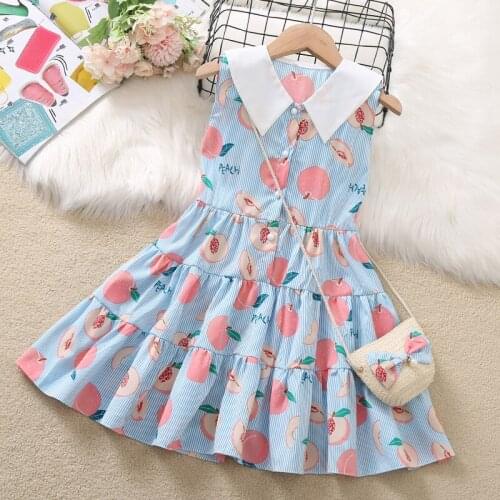 Summer Girls Sundress Cute Girls Holiday Dresses for Kids Fruit Pattern Children Dresses Cotton Kids Clothes for 6 8 10 12 14Y