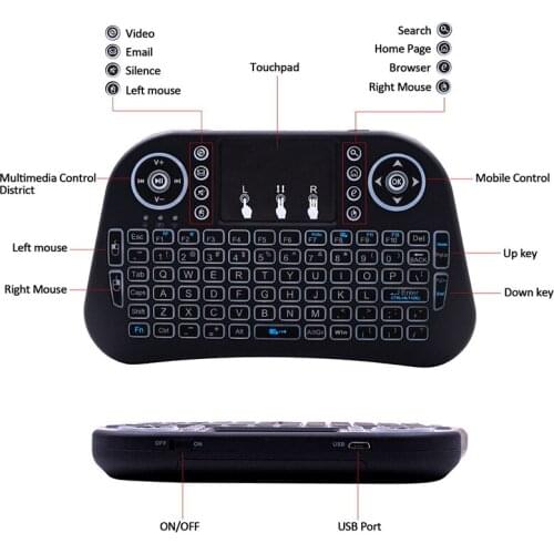 Hot Selling Backlight 2.4GHz i10 Mini Wireless Rechargeable Touch Pad Air Fly Mouse Backlit Keyboard For Android TV Box