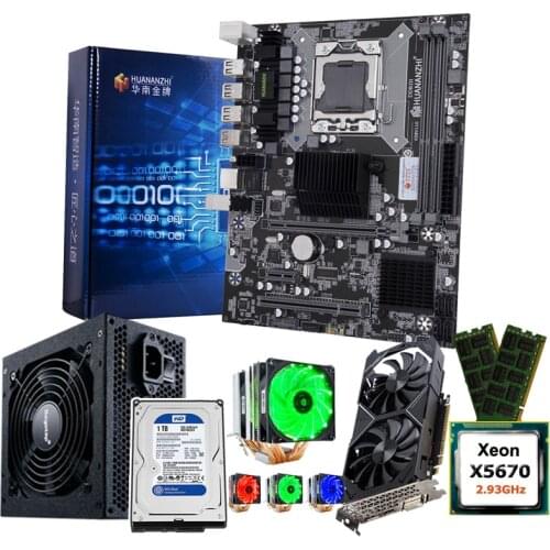 HUANANZHI X58 Motherboard combo CPU Intel Xeon X5670 2.93GHz RAM 8G(2*4G) PSU 500W 1TB HDD GPU GTX1050Ti 4GD5 quality PC parts