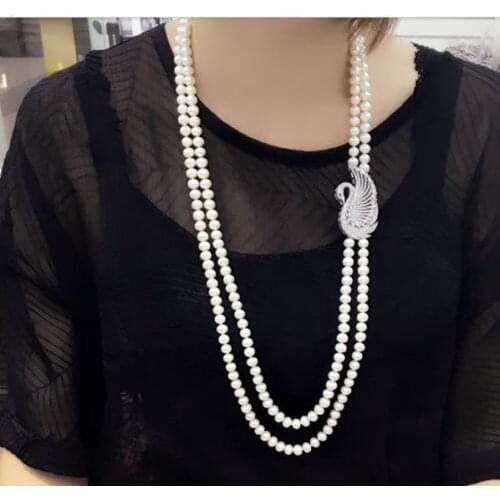 Beautiful NEW double strands8-9mm south sea white pearl necklace 22"24"