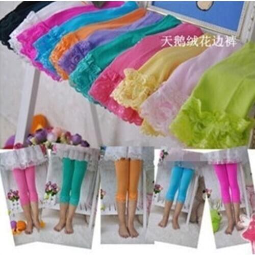 New Candy Color Velvet Lace Children Seven Points And Nine Minutes Of Pants Leggings for girl MZ017