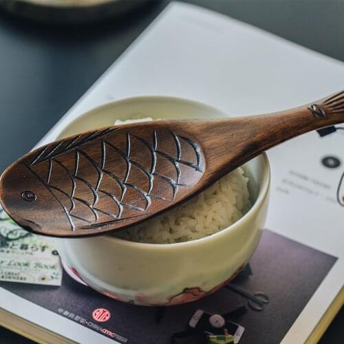 Fish rice spoon Japanese tableware spoon wooden rice shovel household rice spoon creative kitchen furniture