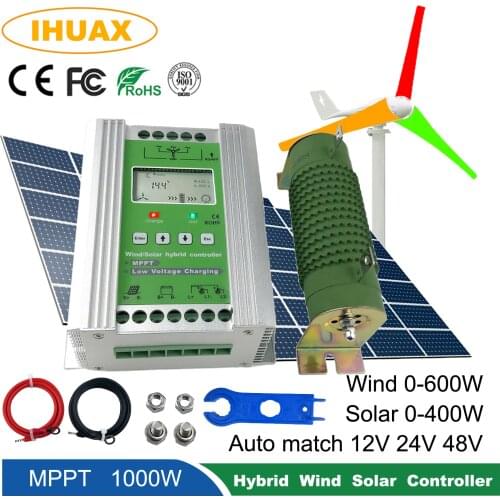 MPPT Wind Solar Hybrid Boost Charge Controller 12V/24V auto apply for 800W 600W wind turbine generator +600W 400W solar panels