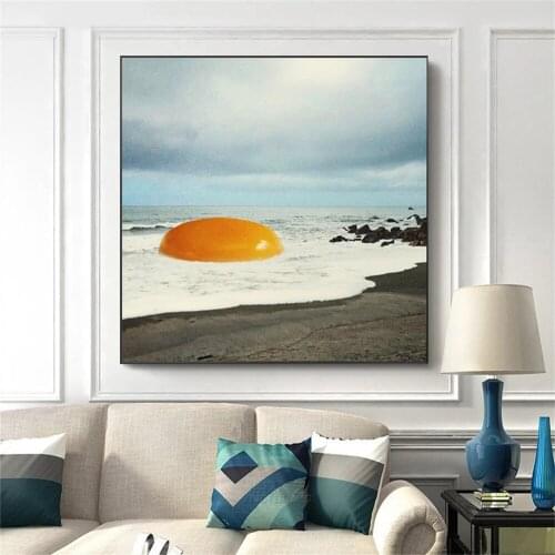 Funny Sea view Pictures Prints On Canvas Painting Wall Art Fried Egg Beach Poster For Living room Decoration Home Decor Cuadros