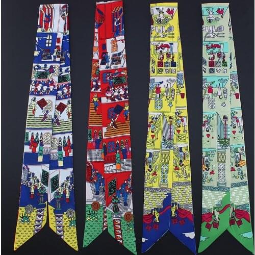 2020 New Women Silk Skinny Scarf Small Neck Print Scarfs Hair Band Female Hand Bag Tie Scarves for Ladies Fashion
