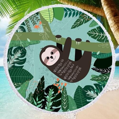 Newest Sloth Printing Beach Towel with Tassel Cartoon Adults Kids Summer Beach Bath Towel Camping Picnic Mat