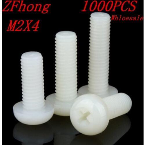 Wholesale white nylon screw 1000pcs M2*4 M2x4 nylon plastic round pan head screw