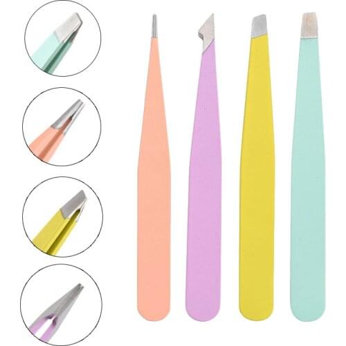 Eyebrow Tweezers Stainless Steel Slant Flat Tip Closed Clamp Face Eye Hair Remover Eyebrow Pliers Clip Eyelid Sticker Applicator