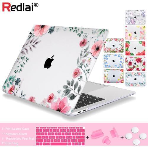 Redlai Flower Print Plastic Hard Shell Case for MacBook Air Pro Retina 11 12 13 15 16inch Touch bar 2020 A2141 A2289 A2179 A2337