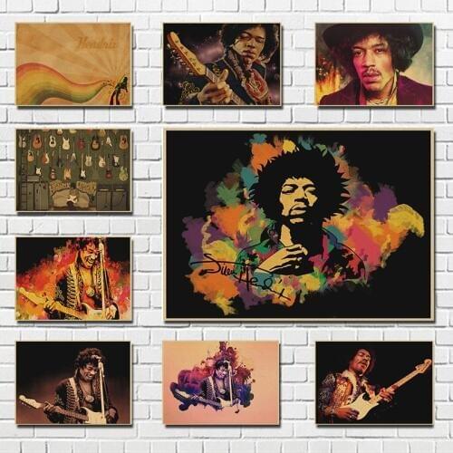 Electric Guitar God Jimi" Hendrix Poster Rock Music Vintage Poster Bar Cafe Home Decoration Painting Art Wall Stickers