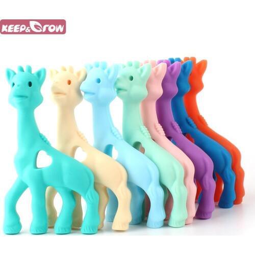 Keep&Grow 5Pcs Giraffe Shaped Baby Teethers Food Grade Silicone Teethers Baby Nursing Necklace Pendant For Pacifier Chain Making