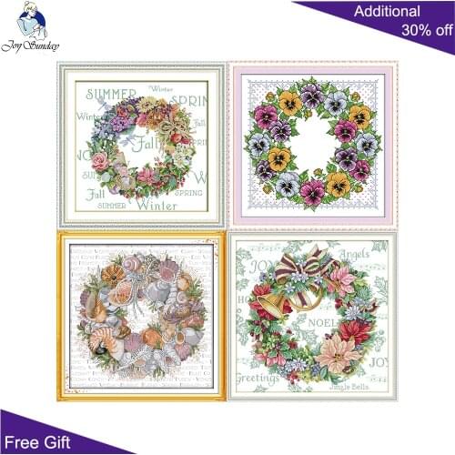 Joy Sunday Seasons Pansy Holiday Conch Wreath H696 H752 H790 J305 Counted Stamped Flowers Letter Home Decor Cross Stitch kits