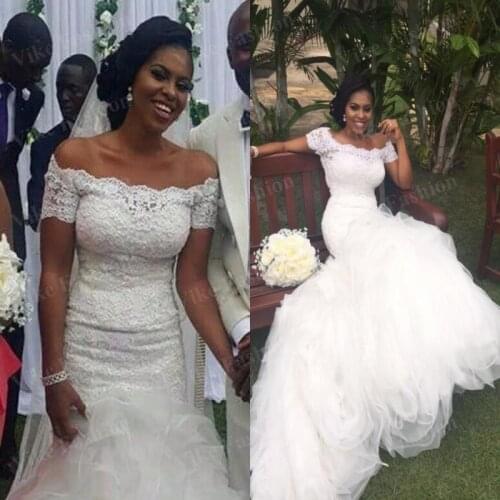 Romantic Lace Tulle Mermaid Wedding Dresses 2021 Modern Of Shoulders Vestidos Long Tulle Bridal Gowns Summer Garden Country