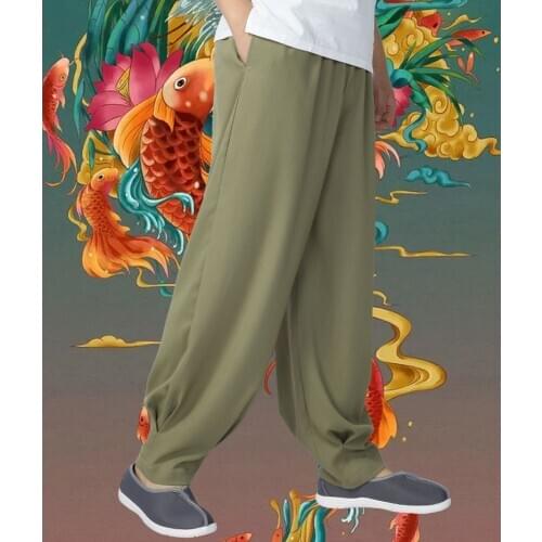 Unisex 7color green/blue/red high quality Spring&Summer buddhist shaolin monk kung fu martial arts pants buddha zen lay trousers