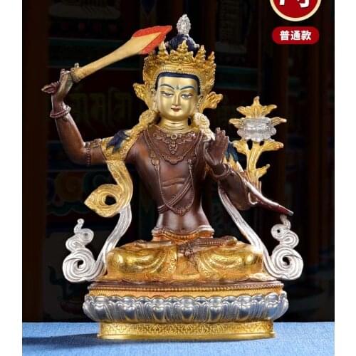 21cm large HOME Temple Family efficacious Protection Tibetan Buddhism gilding Bodhisattva Manjusri Guan yin buddha statue