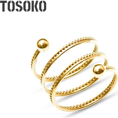 TOSOKO Stainless Steel Jewelry Double Layer Spring Twist Steel Ball Ring For Women BSA093