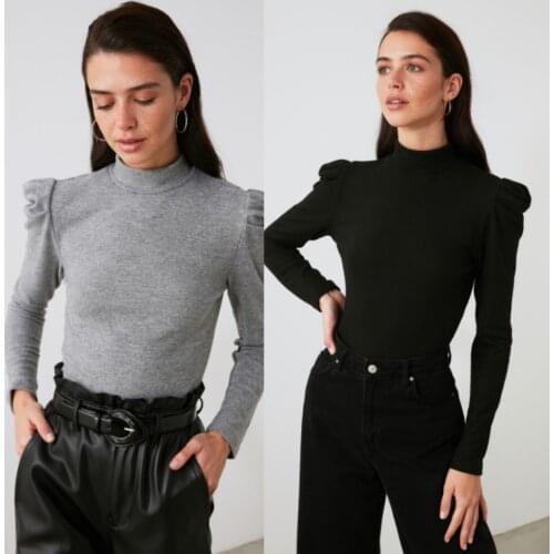 Women Gray Princess Sleeve Turtleneck Shawl Crop Sweater Casual Wear Fashion Style Soft Blouse Women Winter Sweaters