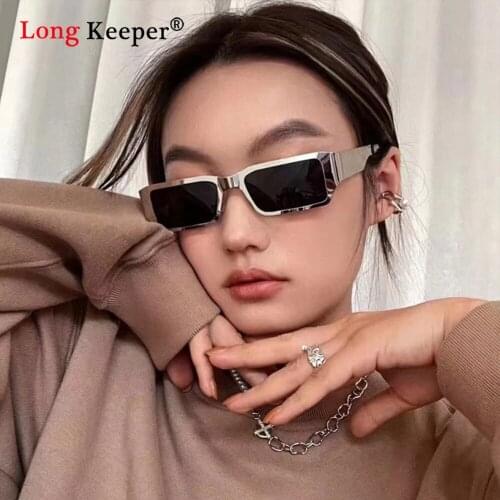 Unique Stainless Steel Hip Hop Punk Sunglasses For Men Vintage Small Square Steampunk Sun Glasses Women Retro Cool Metal Silver