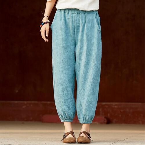 Sales HOT Summer Fashion Elastic Waist Womens Harem Pants Linen Cotton Casual Loose Ankle-length White Pant Women Plus Size 7XL