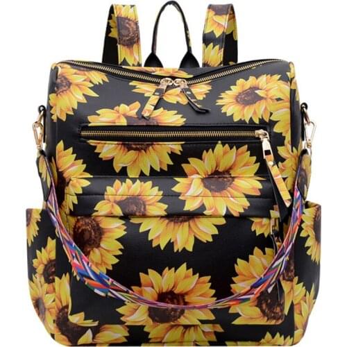 Women Backpack Luxury Designer Sunflower Pattern Fashion Large Capacity Backpack School Bags For Girls