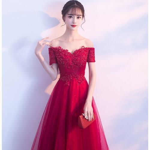 2019 New Spring Fashion Evening Dress Elegant Off the Shoulder Short Sleeve Beading a Line Prom Dress Back Lace Up Haute Couture
