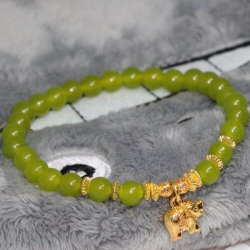 3 style olive green chalcedony jades stone round beads 6mm 8mm bracelet jewelry gold-color accessories bangle 7.5inch B1937