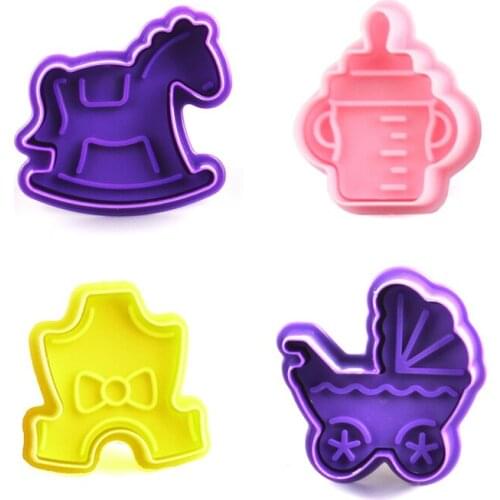 4Pcs Kitchen Practical Resueable Cake Cartoon Baby Toy Decor Paste Loaf Sugar Craft Plunger Fondant Cutter Tool Random Color