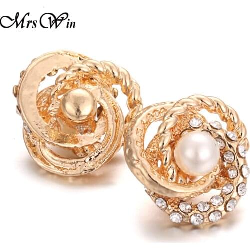 6pcs/lot New Pearl 18mm Snap Buttons Jewelry Charms Vintage Gold Flower Snap Button with Rhinestone Fit Snap Bracelet for Women