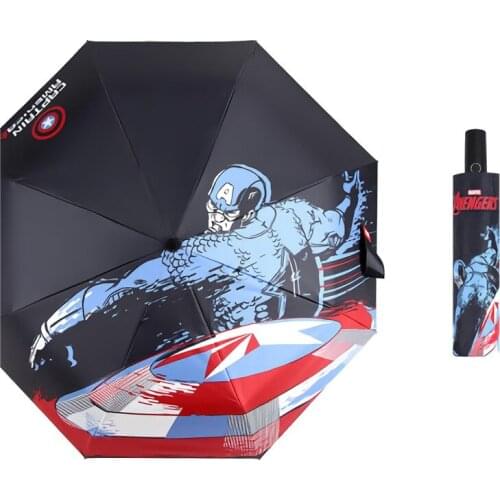 Disney Boy Captain America Automatic Kids Umbrella Three-fold Umbrella Student Sunscreen UV Sun Skid Kids Outdoor Umbrella