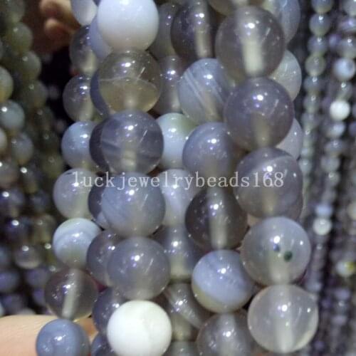 Free shipping Fashion Jewelry 8mm Gray Stripes Chalcedony Round Ball Loose Beads 15.5" FG7403