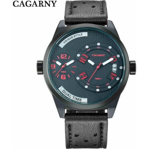 CAGARNY Men Watches Leather Watchbands Strap Quartz Watch Big Face Calendar Clock Luxury Top Brand Male Sport Wristwatch xfcs