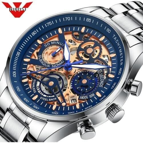 NIBOSI Watch Men 2021 New Fashion Sport Watches Creative Hollow Skeleton Wristwatch Luminous Reloj Hombre Relogio Masculino