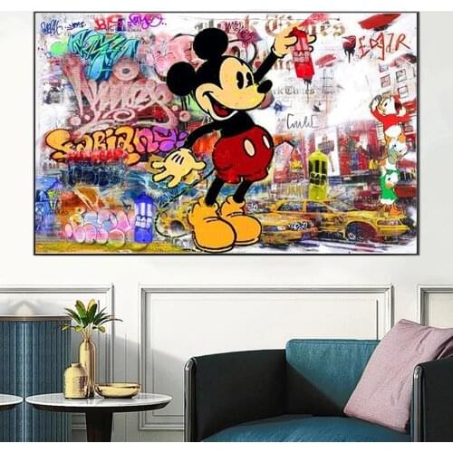 Graffiti Street Art Mickey Mouse Canvas Painting Disney Pop Poster and Cuadros Print Art Wall Pictures for Living Room Decor