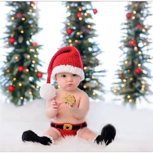 Handmade Newborn Christmas Photography Set Long Tail Cap Baby Creative Clothing 0-6 M
