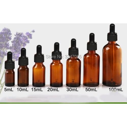Brown Glass Empty Essential Oil Bottle, DIY Amber Essence Dropper Vials with Glass Pipettes,5/10/15/20/30/50/100ml Glass Bottles