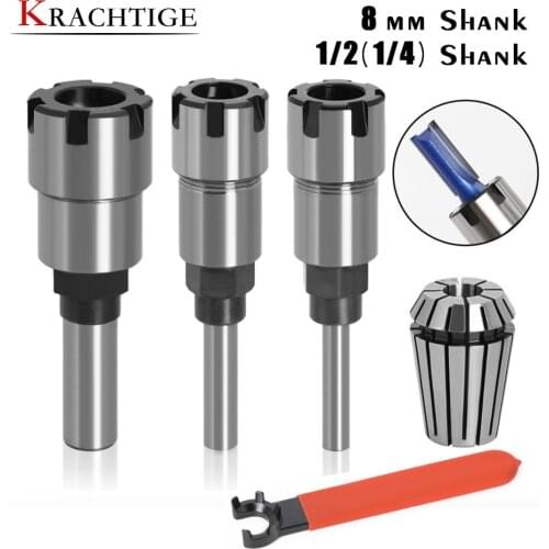 Krachtige 1/4(1/2) 8MM Shank Router Bit Extension Rod Collet Engraving Machine Extension Milling Cutter for Wood