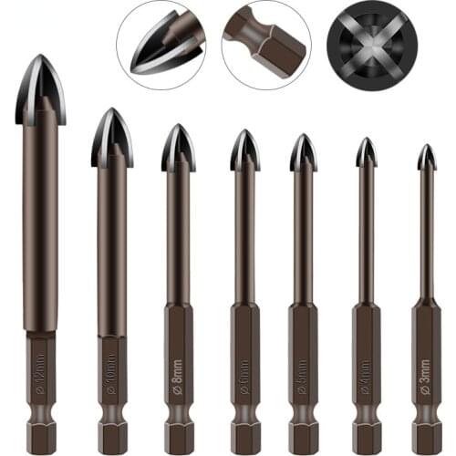 Cross Hex Tile Bits Glass Ceramic Concrete Hole Opener Alloy Triangle Drill Size 3mm 4mm 5mm 6mm 7mm 8mm 10mm 12mm