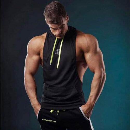 Sports mens vest sleeveless mesh quick-drying breathable fitness leisure solid color vest muscle halter breathable hoodie vest