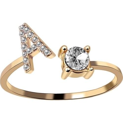 Fashion 26 Letters Ring Micro Pave Zircon Gold Color Rings For Women Girls Initial Name Opening Rings Jewelry Finger Accessories