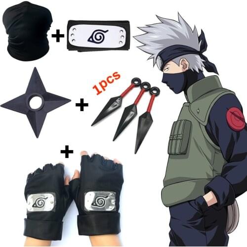 SET Anime Naruto Kakashi Cosplay Accessories headband Mask kunai Gloves Ninja Uchiha Mittens Action Figure Prop Stuff Kids Toy